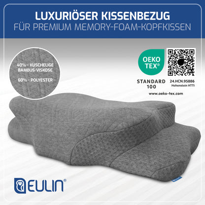 EULIN® Ersatz-Kissenbezug Grau für WOLKENBLUME MF1 – Bezug aus Bambus-Viskose | Atmungsaktiv, Waschbar & Hautfreundlich