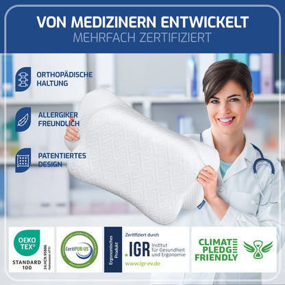 EULIN® WOLKENBLUME MF1 Orthopädisches Kopfkissen 35×62 cm – Höhenverstellbares Nackenstützkissen aus Memory Foam | Ergonomisch & Atmungsaktiv in WEISS