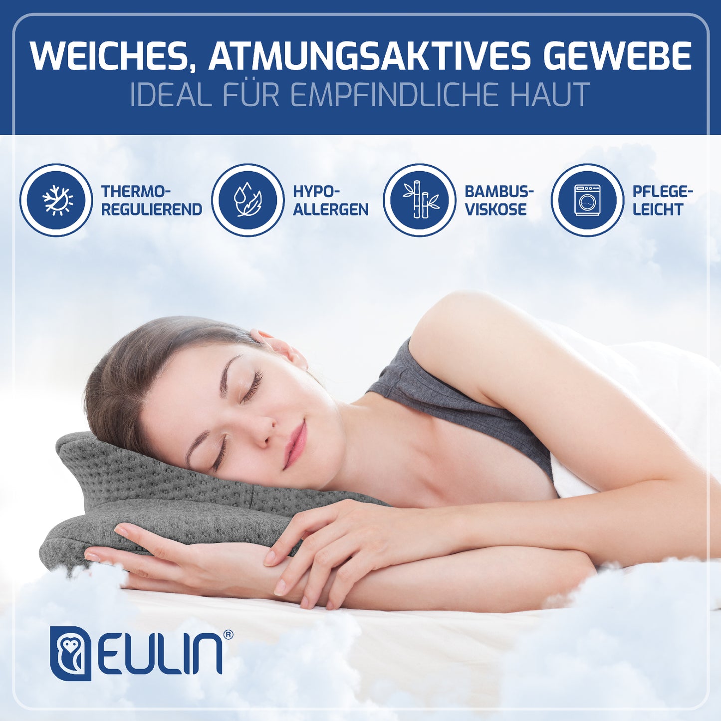 ERSATZBEZUG GRAU für das Memory Foam Kopfkissen Wolkenblume MF1