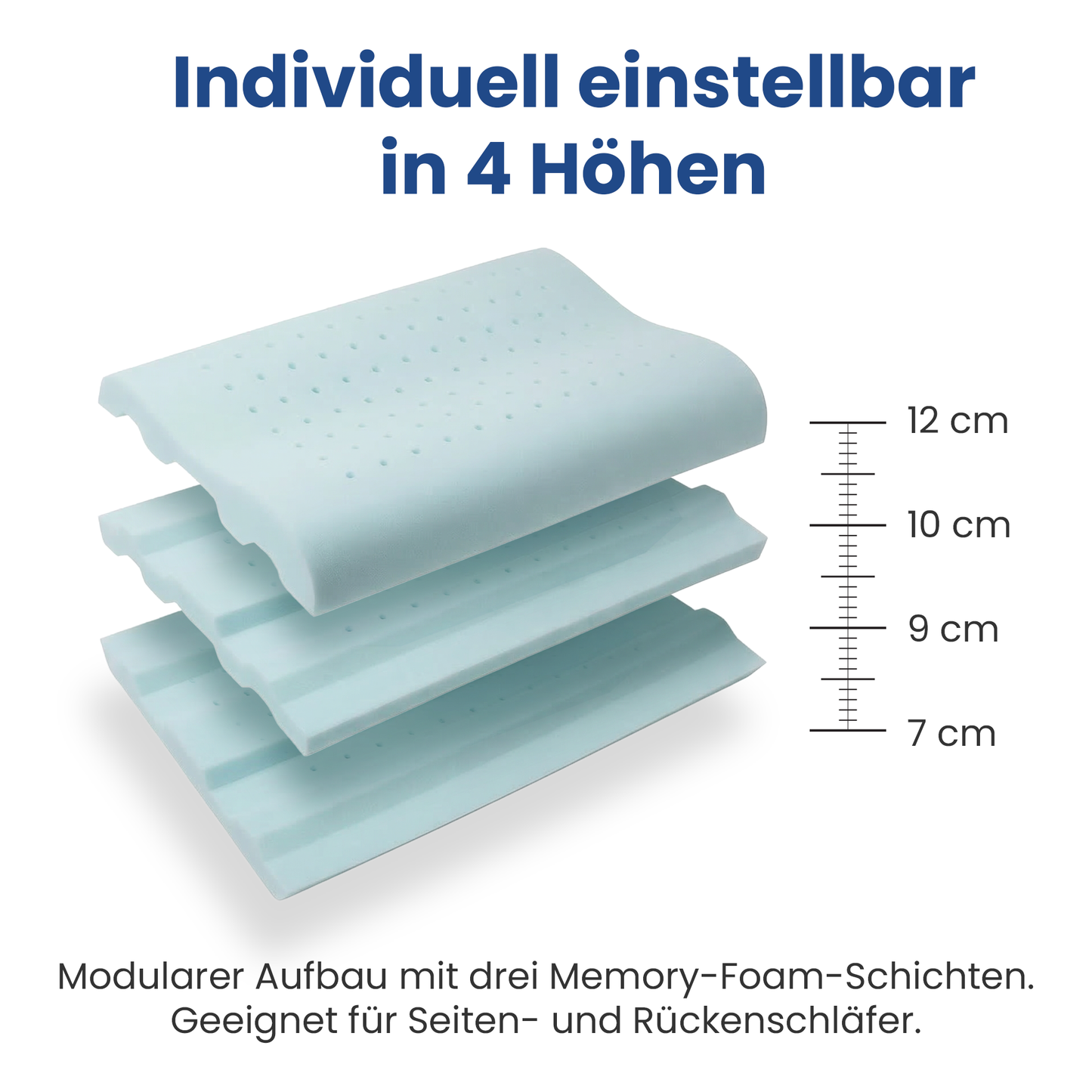 EULIN® WOLKENFELD AIR Orthopädisches Kopfkissen 40×60 cm – Höhenverstellbares Nackenstützkissen aus Memory Foam | Ergonomisch & Atmungsaktiv