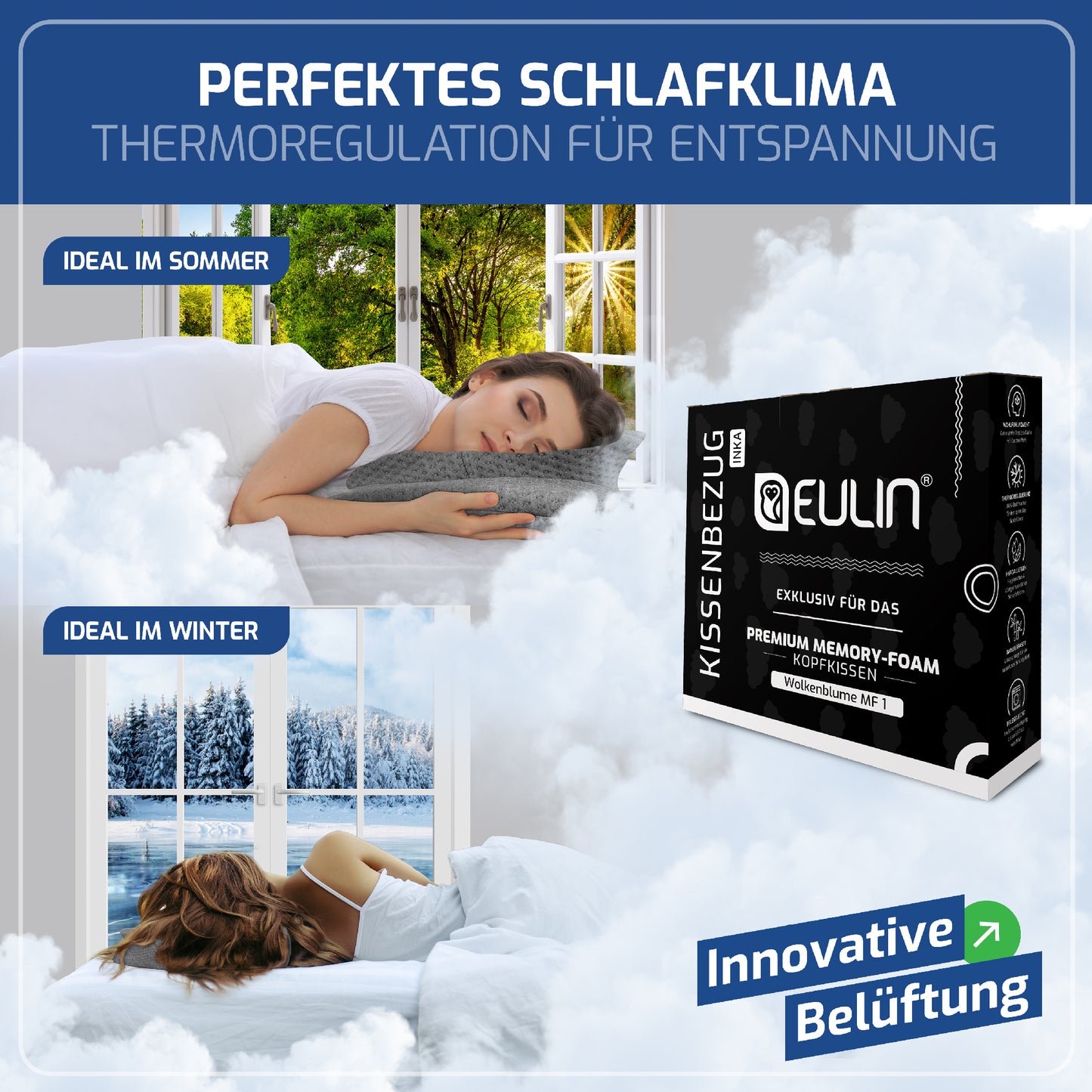 ERSATZBEZUG GRAU für das Memory Foam Kopfkissen Wolkenblume MF1