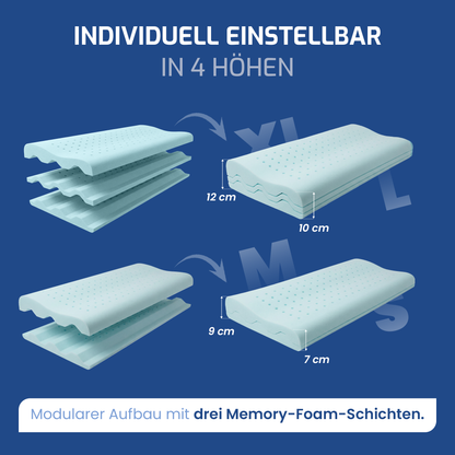 EULIN® WOLKENFELD AIR Orthopädisches Kopfkissen 40×60 cm – Höhenverstellbares Nackenstützkissen aus Memory Foam | Ergonomisch & Atmungsaktiv