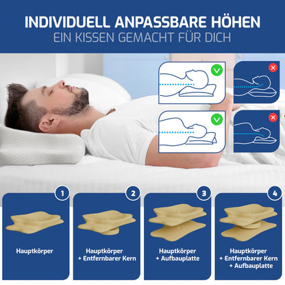 EULIN® WOLKENBLUME MF1 Orthopädisches Kopfkissen 35×62 cm – Höhenverstellbares Nackenstützkissen aus Memory Foam | Ergonomisch & Atmungsaktiv in WEISS