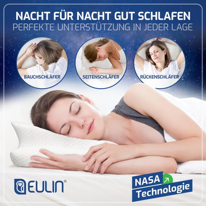 EULIN® WOLKENBLUME MF1 Orthopädisches Kopfkissen 35×62 cm – Höhenverstellbares Nackenstützkissen aus Memory Foam | Ergonomisch & Atmungsaktiv in WEISS