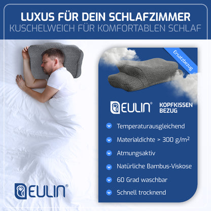EULIN® Ersatz-Kissenbezug Grau für WOLKENBLUME MF1 – Bezug aus Bambus-Viskose | Atmungsaktiv, Waschbar & Hautfreundlich