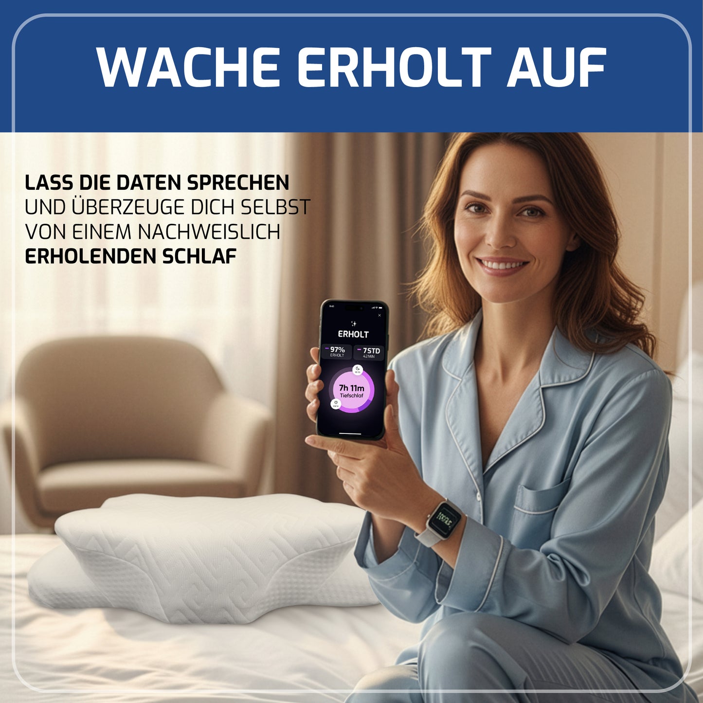 ERGONOMISCHES KOPFKISSEN - IGR zertifiziertes Nackenstützkissen für Seitenschläfer & Rückenschläfer –  WOLKENBLUME MF1 weiss