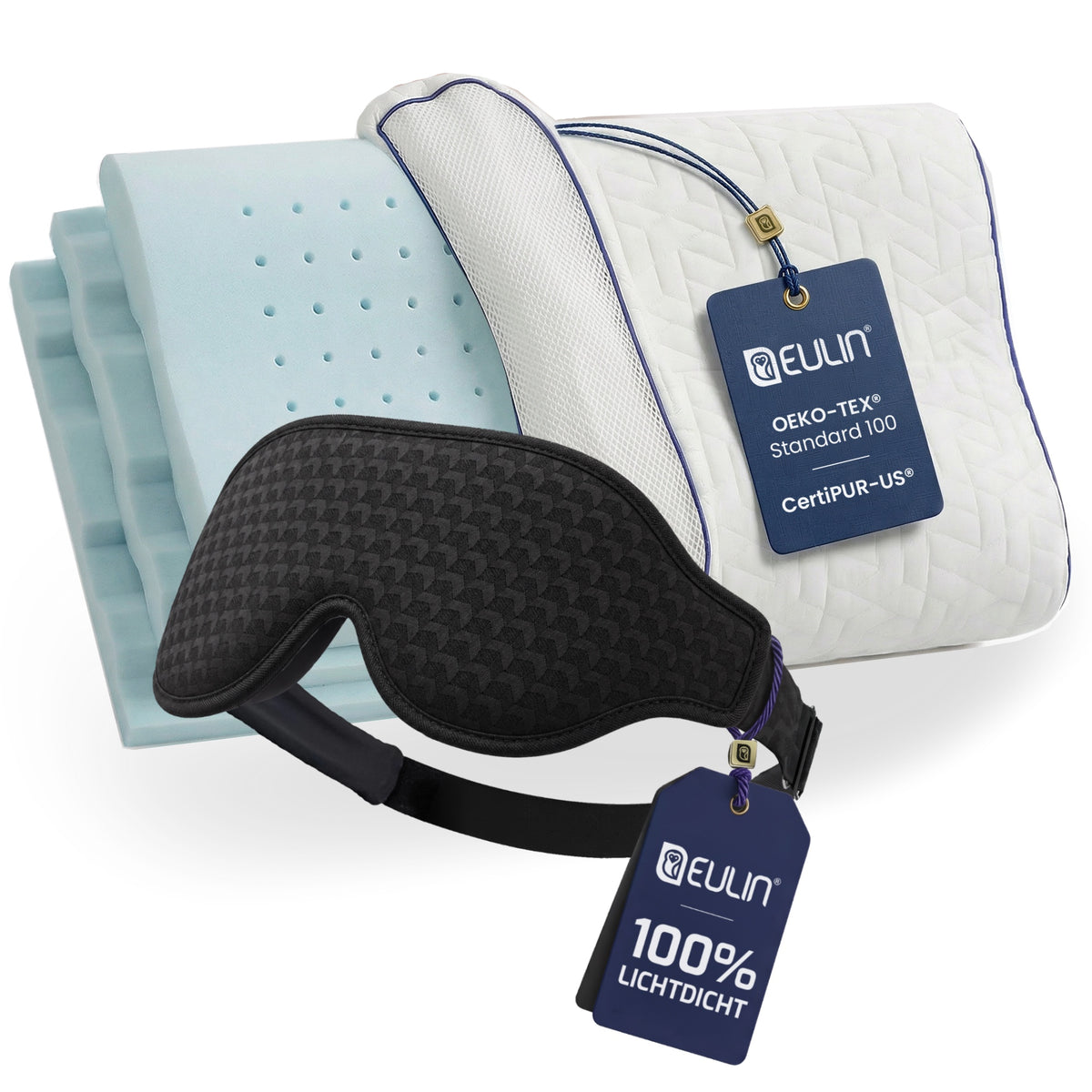 EULIN® KISSEN WOLKENFELD AIR + SCHLAFMASKE NACHTSCHATTEN PRO
