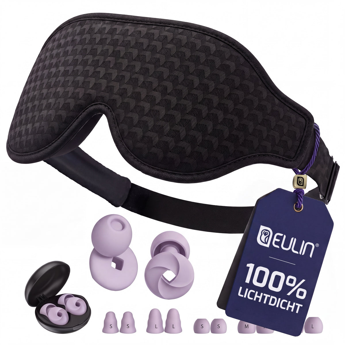 EULIN® SCHLAFMASKE NACHTSCHATTEN PRO + OHRSTÖPSEL RUHEPOL OHRBLUME