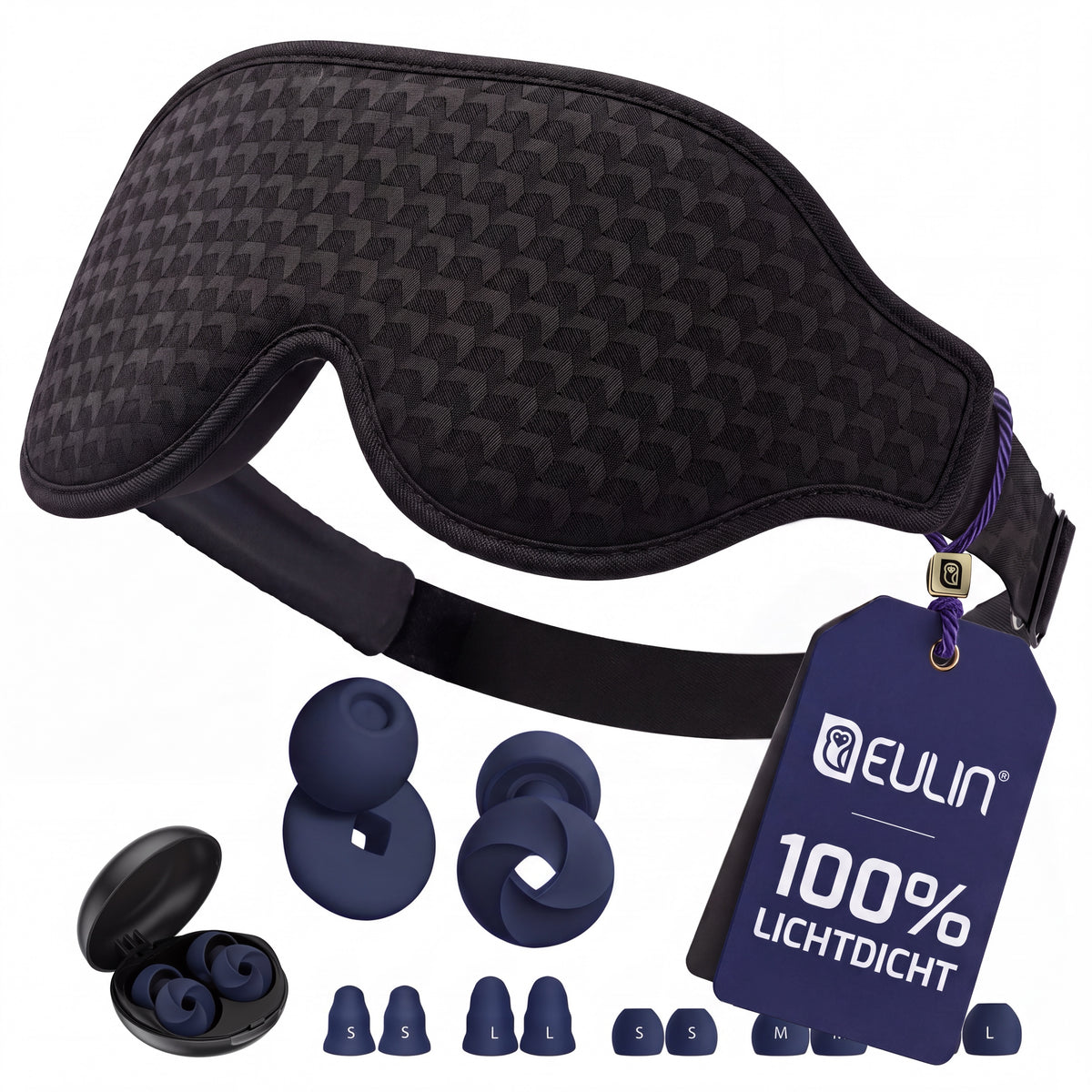 EULIN® SCHLAFMASKE NACHTSCHATTEN PRO + OHRSTÖPSEL RUHEPOL OHRBLUME