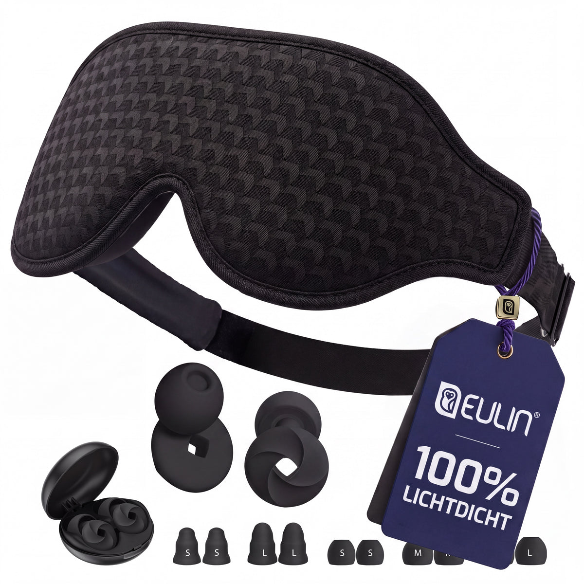 EULIN® SCHLAFMASKE NACHTSCHATTEN PRO + OHRSTÖPSEL RUHEPOL OHRBLUME