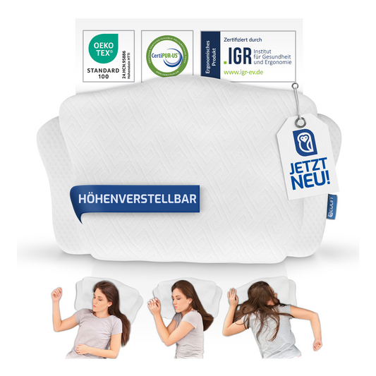 ERGONOMISCHES KOPFKISSEN - IGR zertifiziertes Nackenstützkissen für Seitenschläfer & Rückenschläfer –  WOLKENBLUME MF1 weiss