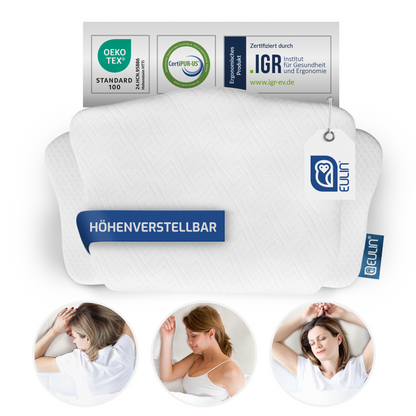 EULIN® WOLKENBLUME MF1 Orthopädisches Kopfkissen 35×62 cm – Höhenverstellbares Nackenstützkissen aus Memory Foam | Ergonomisch & Atmungsaktiv in WEISS