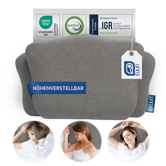 ERGONOMISCHES KOPFKISSEN - IGR zertifiziertes Nackenstützkissen für Seitenschläfer & Rückenschläfer –  WOLKENBLUME MF1 grau