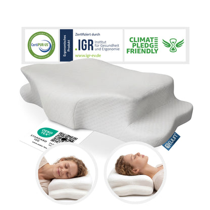 EULIN® WOLKENBLUME MF1 Orthopädisches Kopfkissen 35×62 cm – Höhenverstellbares Nackenstützkissen aus Memory Foam | Ergonomisch & Atmungsaktiv in WEISS